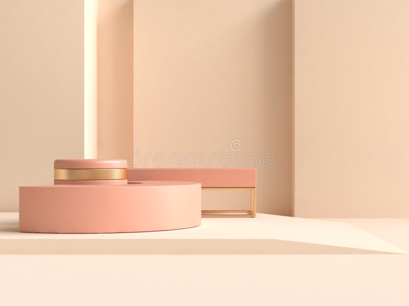 Abstrakcjonistycznego 3d renderingu kształta pustego miejsca pomarańczowy złocisty podium ilustracja wektor