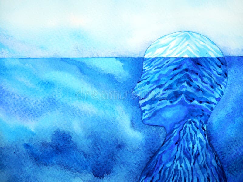 Abstrakcjonistycznego góry lodowej ludzkiej głowy umysłu akwareli umysłowego duchowego obrazu ilustracyjny projekt