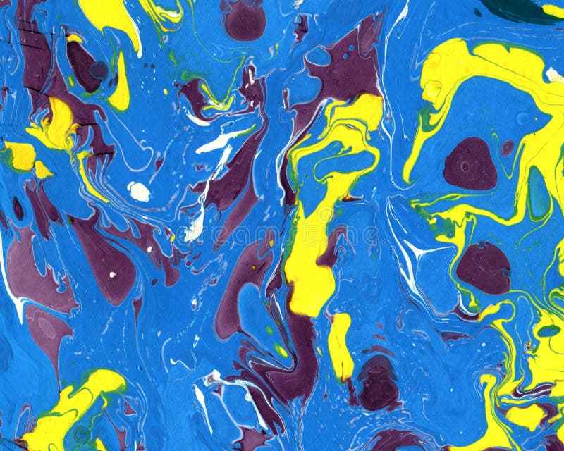 Abstrakcjonistycznego marmoryzaci ebru błękitny i żółty tło