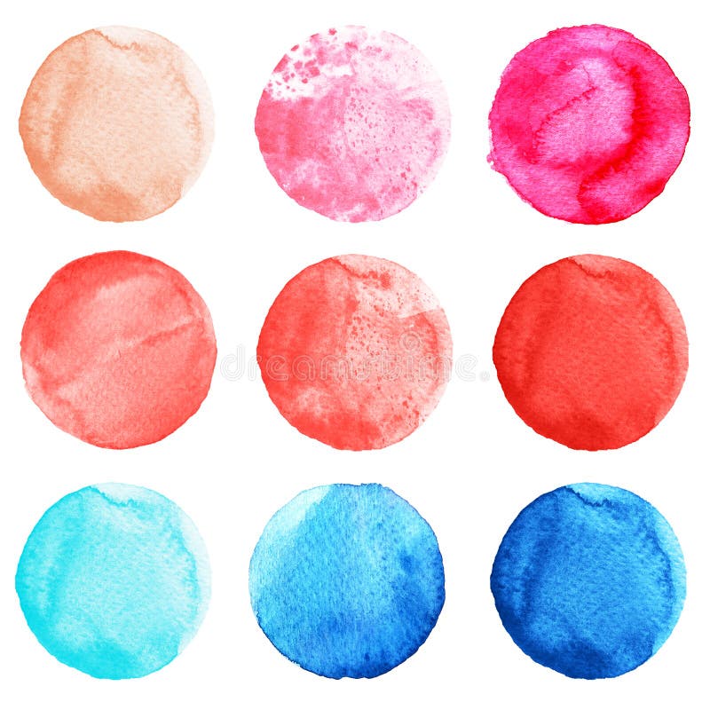 Abstrakcjonistycznej akwareli round kształty, tła błękitny, czerwoni, menchie barwią ilustracja wektor Abstrakcjonistycznej akwareli round kształty, tła błękitny, czerwoni, menchie barwią ilustracja wektor