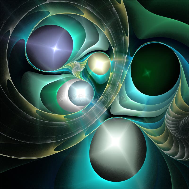 Abstrakcjonistycznej fractal sztuki błękitnej zieleni tajemniczy delikatny szklany srebro gulgocze royalty ilustracja Abstrakcjonistycznej fractal sztuki błękitnej zieleni tajemniczy delikatny szklany srebro gulgocze royalty ilustracja