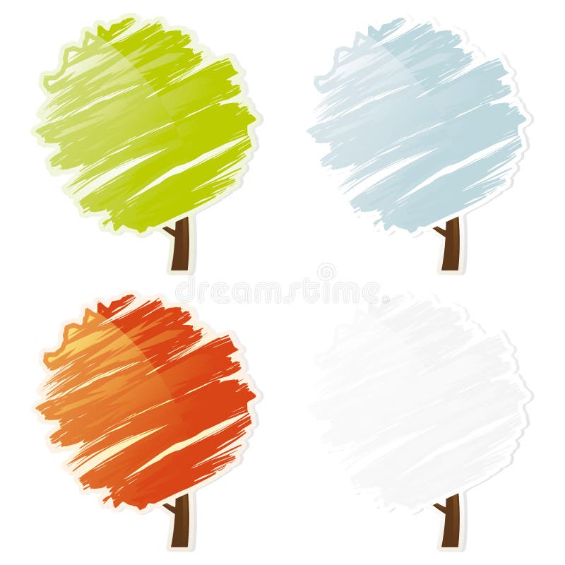 Abstrakcjonistycznej koloru cztery ikony ustalony drzewo