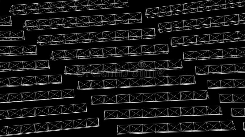 Abstrakcjonistyczni biali trójboków kształty na czarnym tle animacja Wirować 3D elongated budowy trójboki ilustracja wektor
