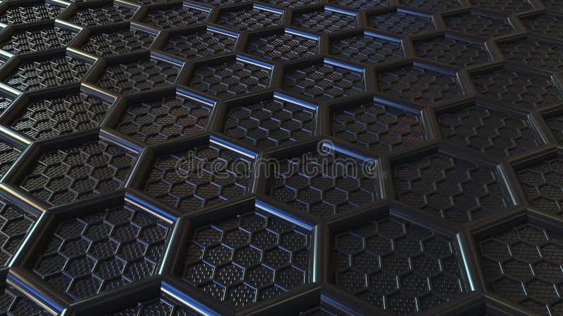 Abstrakcjonistyczni czarni plastikowi sześciokąty Nowożytnej technologii powiązany 3D rendering zdjęcia stock Abstrakcjonistyczni czarni plastikowi sześciokąty Nowożytnej technologii powiązany 3D rendering zdjęcia stock