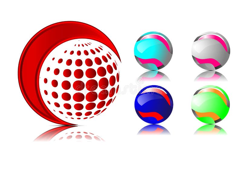 Abstrakcjonistyczni 3d sfery logowie rzeźbi set Logo sfer bielu tło ilustracji Abstrakcjonistyczni 3d sfery logowie rzeźbi set Logo sfer bielu tło ilustracji