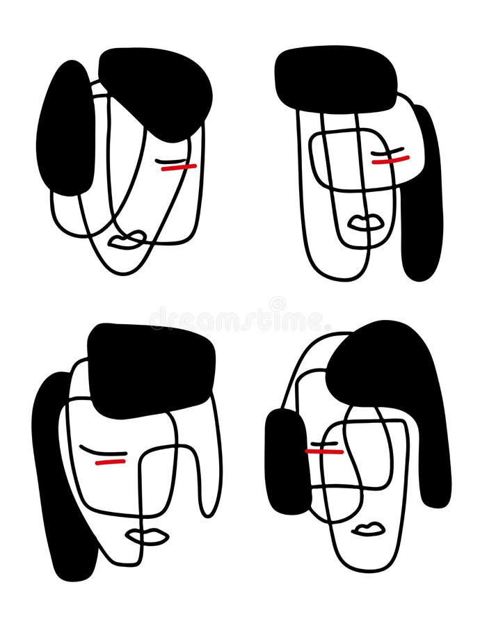 Abstrakcjonistyczni portrety ilustracyjni Minimalistic kreskowa sztuka Elementy dla pocztówek, druków, tkaniny lub logów, ilustracja wektor Abstrakcjonistyczni portrety ilustracyjni Minimalistic kreskowa sztuka Elementy dla pocztówek, druków, tkaniny lub logów, ilustracja wektor