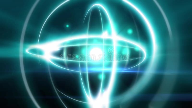 Abstrakcjonistyczny atomowy animacja skutek sfera kształta światła atom z jądro protonowym neutronem w centrum i elektronu cząste