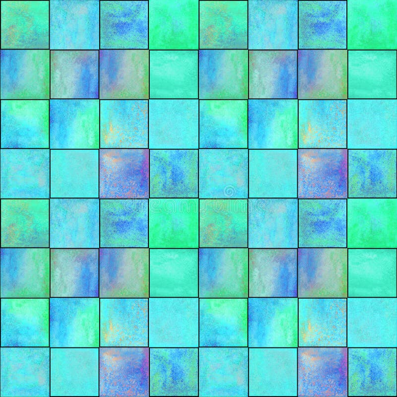 Abstrakcjonistyczny geometryczny bezszwowy wzór z kwadratami Kolorowa watercolour grafika obrazy stock