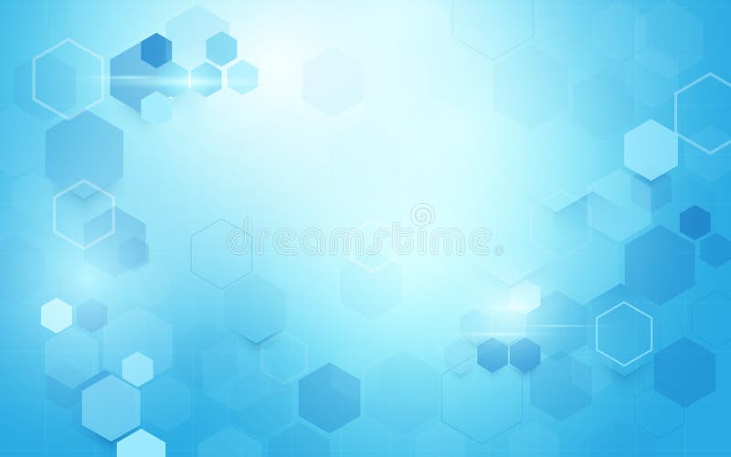 Abstrakcjonistyczny geometryczny sześciokąta kształt Nauki i medycyny pojęcie na miękkim błękitnym tle