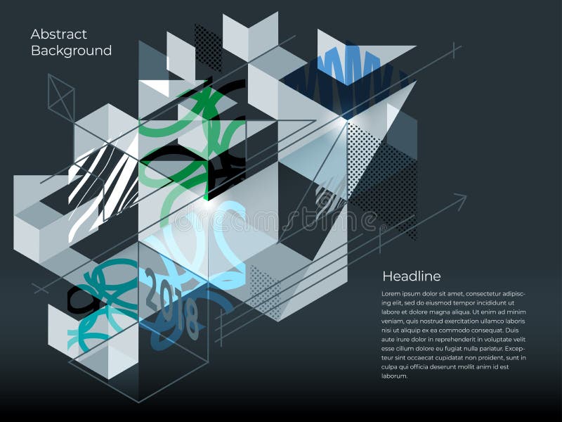 Abstrakcjonistyczny isometric tło geometryczni kształty linie i tekstury, z przestrzenią pod tekstem ilustracji Abstrakcjonistyczny isometric tło geometryczni kształty linie i tekstury, z przestrzenią pod tekstem ilustracji