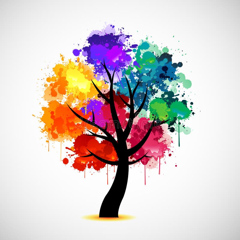 Abstrakcjonistyczny kolorowy ilustracyjny drzewo