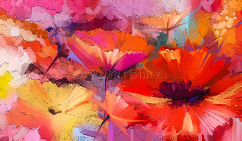 Abstrakcjonistyczny kolorowy olej, akrylowy obraz wiosna kwiat R?ka maluj?cy szczotkarski uderzenie na kanwie