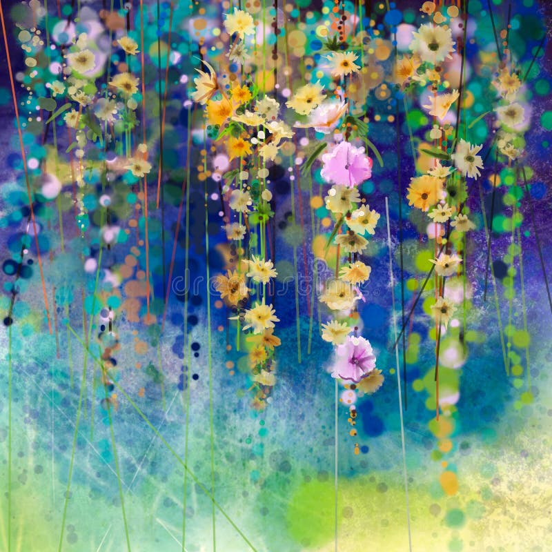 Abstrakcjonistyczny kwiecisty akwarela obraz Wiosna kwiatu natury sezonowy tło