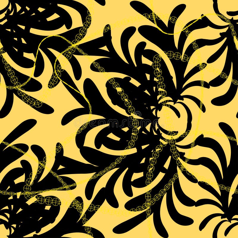 Abstrakcjonistyczny kwiecisty ornament ciemny kolor z złotymi łańcuchami na jasnobrązowym tle royalty ilustracja Abstrakcjonistyczny kwiecisty ornament ciemny kolor z złotymi łańcuchami na jasnobrązowym tle royalty ilustracja