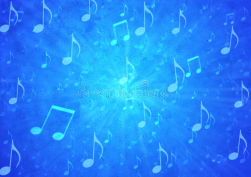 Illustration of music notes with radial blast effect in blurred blue grunge background. Illustration of music notes with radial blast effect in blurred blue grunge background.