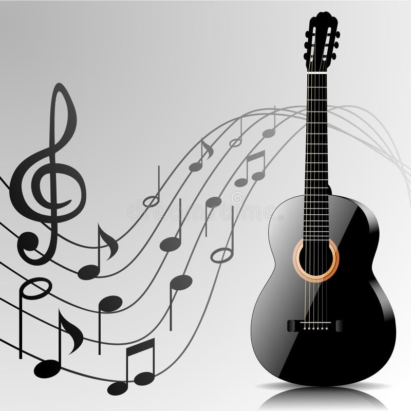 Abstract music background with black guitar and notes. Abstract music background with black guitar and notes