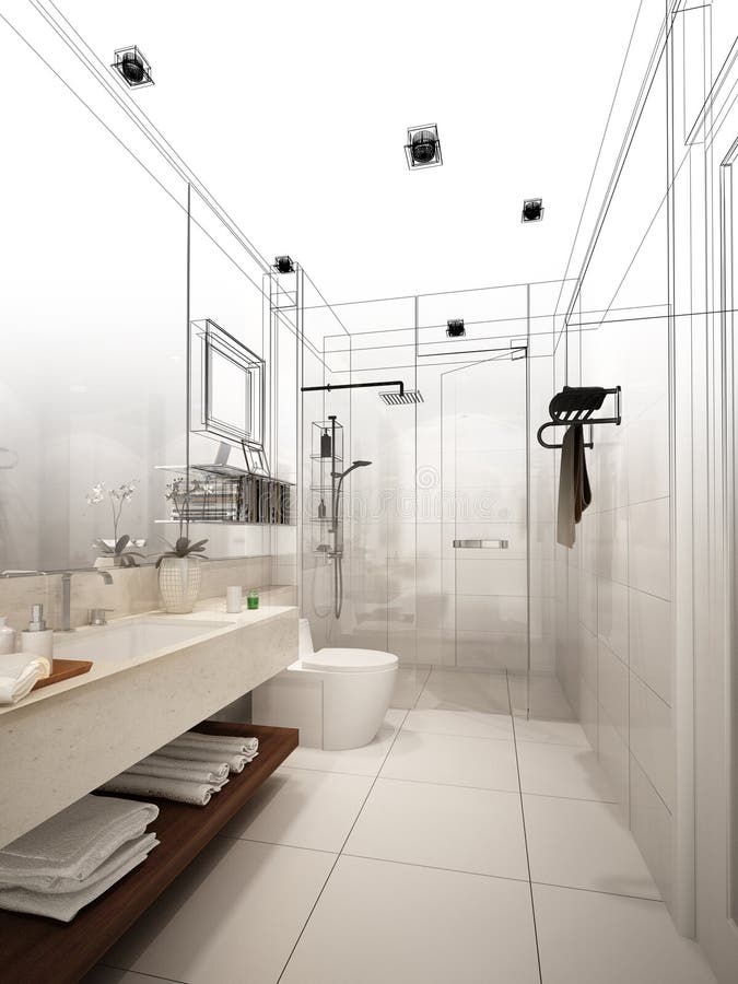 abstract sketch design of interior bathroom , 3d render. abstract sketch design of interior bathroom , 3d render