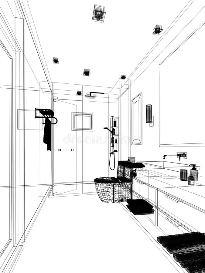 abstract sketch design of interior bathroom ,3d render. abstract sketch design of interior bathroom ,3d render