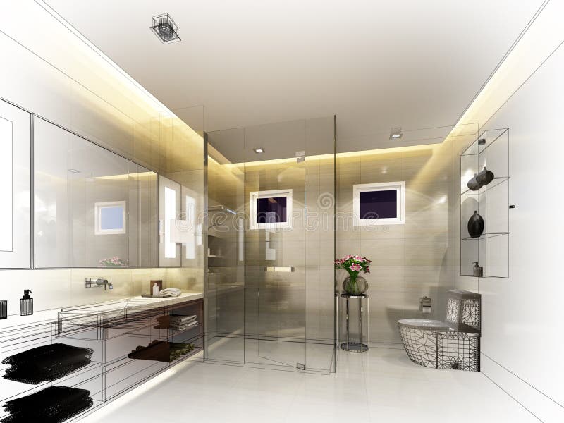 abstract sketch design of interior bathroom ,3d render. abstract sketch design of interior bathroom ,3d render