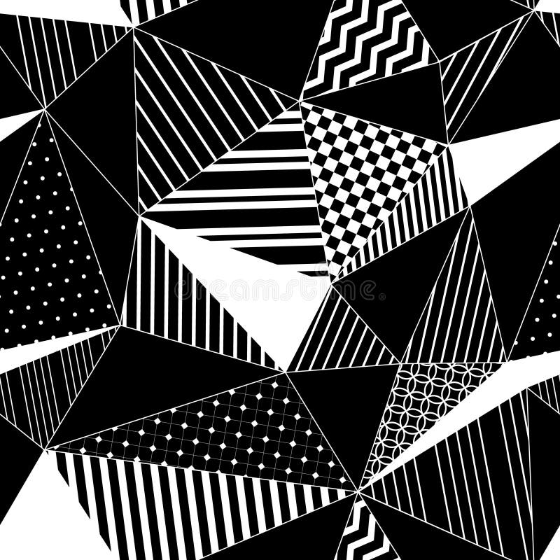 Abstrakcjonistycznych geometrycznych pasiastych trójboków bezszwowy wzór w czarny i biały, wektor