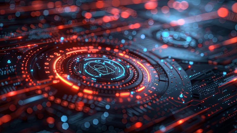 Abstrakcyjna grafika cyfrowa przedstawiająca futurystyczną sieć cyberbezpieczeństwa chronioną algorytmami ai. ai generatywne fotografia stock