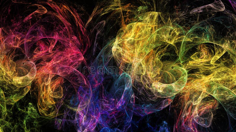 Abstrakcyjna ilustracja fraktalna neonu w postaci dymu na ciemnym tle i nadaje się do wykorzystania w projektach wyobraźni