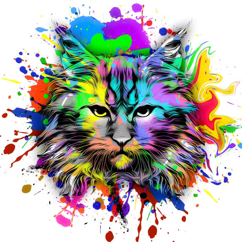 Abstrakcyjna kreatywna ilustracja z kolorowym kotem