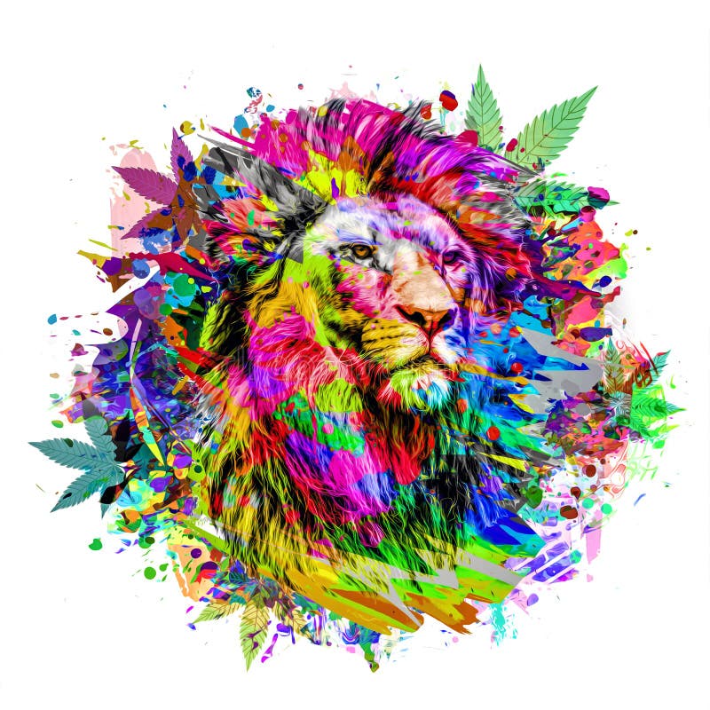 Abstrakcyjna kreatywna ilustracja z kolorowym lwem