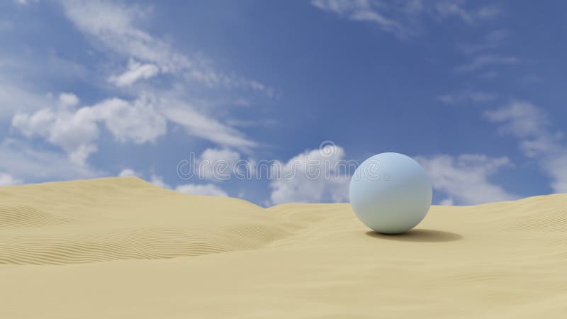 Abstrakcyjna niebieska kula na pustyni 3d renderować ilustracji
