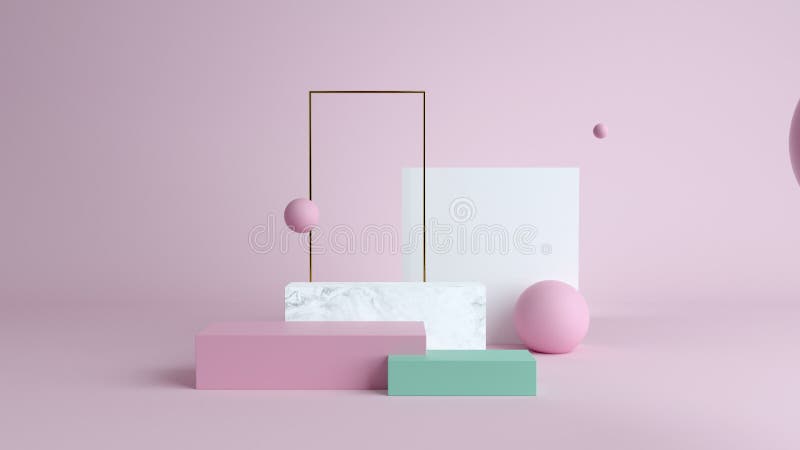 Abstrakcyjna scena minimalna z formami geometrycznymi. kubełkowe podiums w scenie zakupowej skrzyni śmietankowej, aby pokazać podr fotografia royalty free