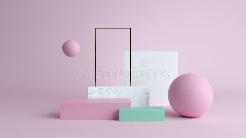 Abstrakcyjna scena minimalna z formami geometrycznymi. kubełkowe podiums w scenie zakupowej skrzyni śmietankowej, aby pokazać podr obrazy royalty free