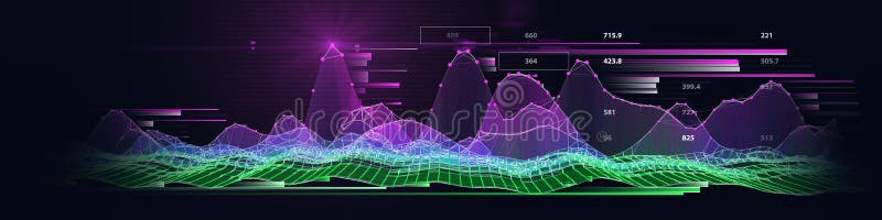 Abstract background waviy color grid from dots and data boxes on black. Technology wireframe concept data analytical in virtual space. Banner for business, science and technology data analytics. Big Data. Abstract background waviy color grid from dots and data boxes on black. Technology wireframe concept data analytical in virtual space. Banner for business, science and technology data analytics. Big Data