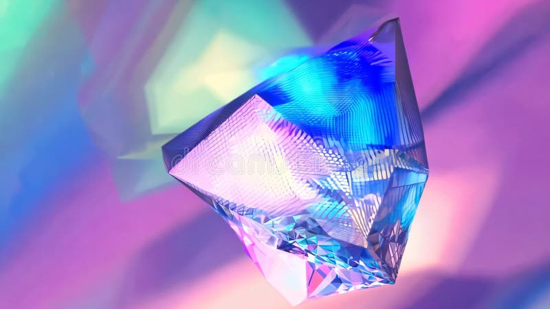 Abstrakcyjne kształty kryształów holograficznych w ruchu na irytualnym fioletowym tle ilustracji