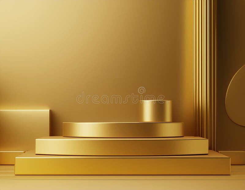 Abstrakcyjne minimalne złote tło 3d o geometrycznych kształtach na dwóch piętrach ilustracja wektor