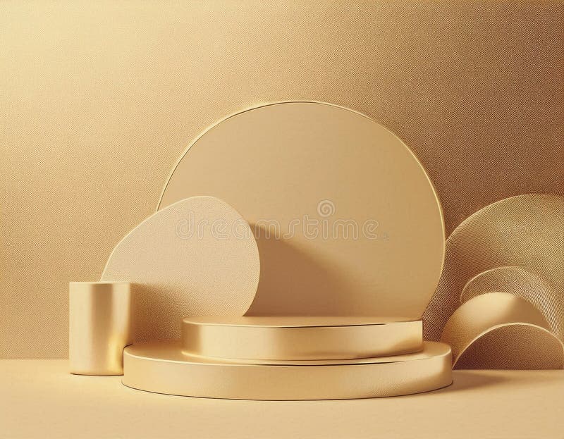 Abstrakcyjne minimalne złote tło 3d z geometrycznymi kształtami na pedestale puste na dwóch piętrach obrazy royalty free