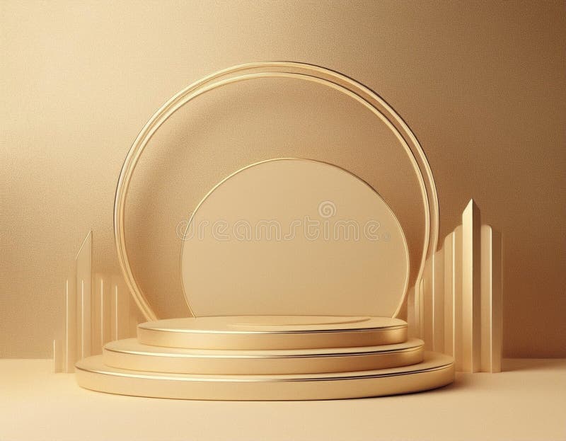Abstrakcyjne minimalne złote tło 3d z kształtami geometrycznymi pustymi na dwóch piętrach fotografia stock