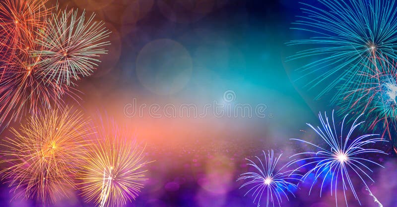 Abstrakcyjne Tło Z Programem Fireworks Kontekst obchodów dni w nowych latach Wiele kolorowych