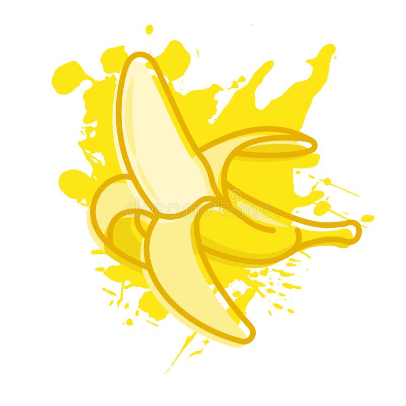Abstrakcyjne wyśmienite owoce bananowe obrane. letnie egzotyczne tło bananowe z rozszczepem soku. wektor kreskowy wyizolowany na b