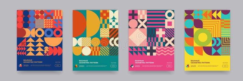 Abstrakcyjny bauhaus geometryczny wzór tła Wektor trójkąt i kwadratowe linie koloru projekt sztuki. kolorowy wzór bauhausa royalty ilustracja