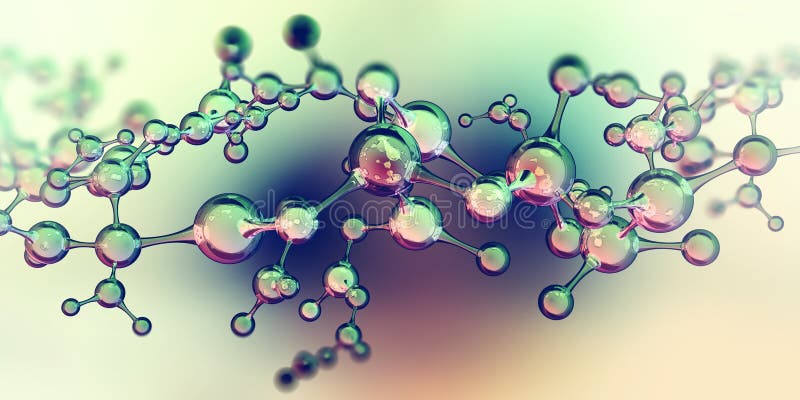 Abstrakcyjny model cząsteczki. technologie cyfrowe w inżynierii genetycznej. struktura sieci krystalicznej. badania nad syndromem ilustracji