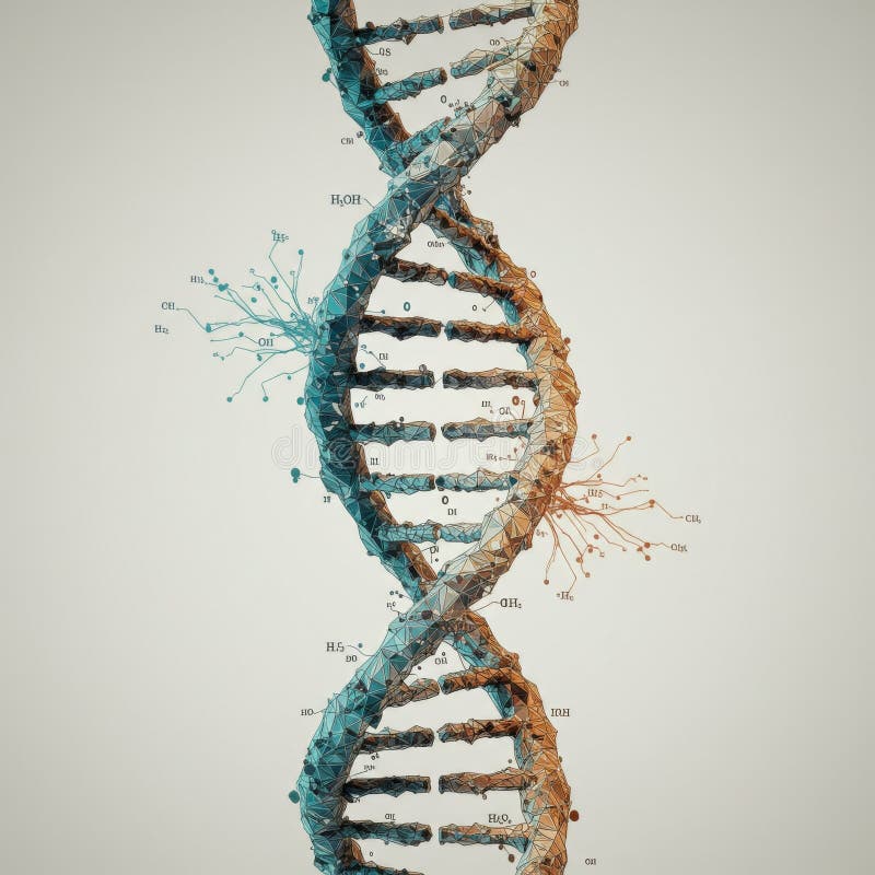 Abstrakcyjny model 3D rozpadającego się DNA Helix. Wygenerowane przez interfejs Ai