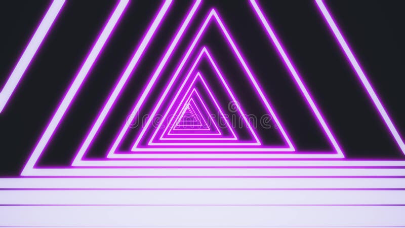 Abstrakcyjny tunel geometryczny trójkątów neonowych na czarnym tle utworzonym przez wąskie paski o jasnoniebieskim przekroju 3W