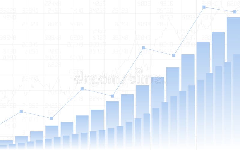 Abstract Business chart with up trend line graph, bar chart and stock numbers in bull market on white color background. Abstract Business chart with up trend line graph, bar chart and stock numbers in bull market on white color background