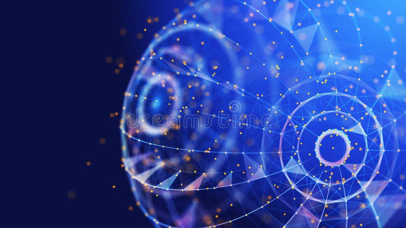 Abstrakt bakgrund 3D digital sphere quantum computing in cyber space 3D algoritm blockchain grid global. Konstgjord vektor illustrationer