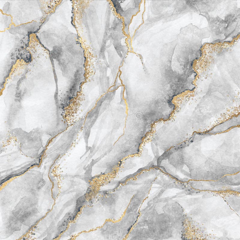Abstrakt bakgrund, idérik textur av vit marmor med guld- åder, konstnärlig målarfärg som marmorerar, konstgjord trendig sten