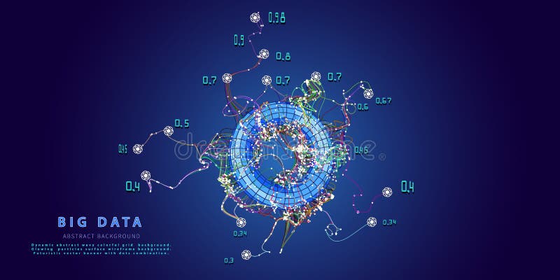 Abstrakt bakgrund med kaotiska linjer som kopplar punkter för torus med trådram. Analysalgoritmdata. kvantkryptografi stock illustrationer