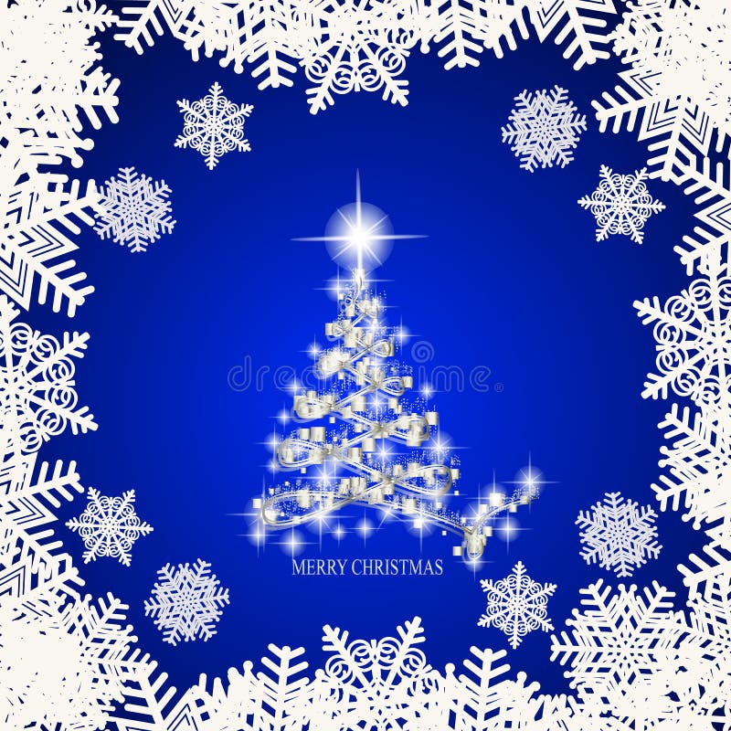 Abstrakt bakgrund med trädet, snöflingor och stjärnor för vit jul Illustration i blått- och vitfärger vektor vektor illustrationer Abstrakt bakgrund med trädet, snöflingor och stjärnor för vit jul Illustration i blått- och vitfärger vektor vektor illustrationer