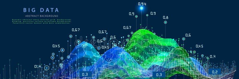 Abstrakt bakgrund med vågiga polygonstödrasterdata. stora data. kvantkryptografikoncept. Analysalgoritmdata. banderoll för royaltyfri illustrationer
