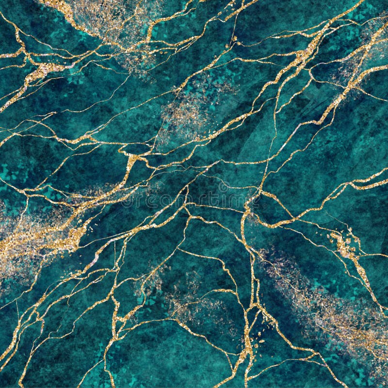 Abstrakt bakgrundsmarmor av malakitgrönt marmor med gula glittventiler, falsk stenkonsistens målad artificiell marmorerad yta fotografering för bildbyråer