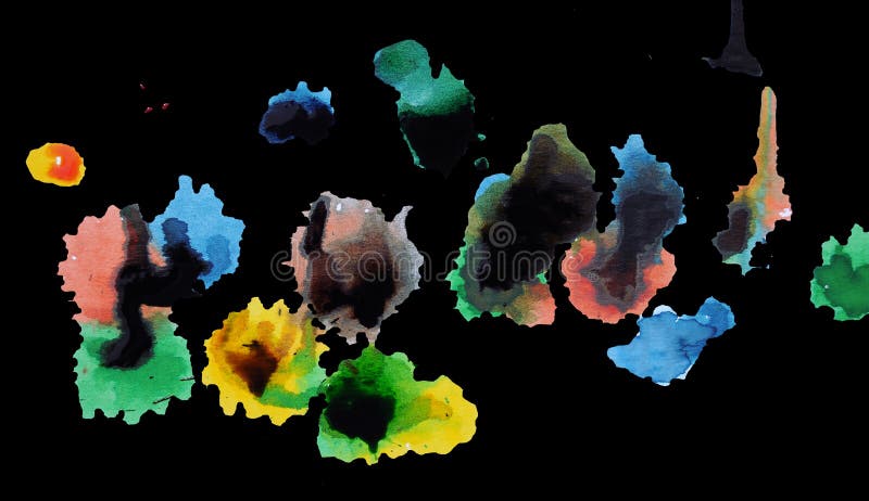 Abstract closeup photograph of colorful ink and paint splotches, splatters, dabs, dribbles, and splatters isolated on a white background. Abstract closeup photograph of colorful ink and paint splotches, splatters, dabs, dribbles, and splatters isolated on a white background.